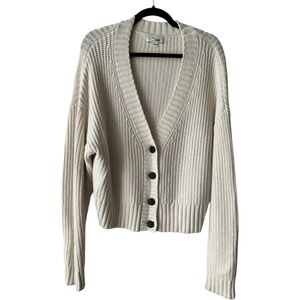 Marissa Webb Winter White Oversized Wool Cardigan w/ Brown Buttons Size Medium